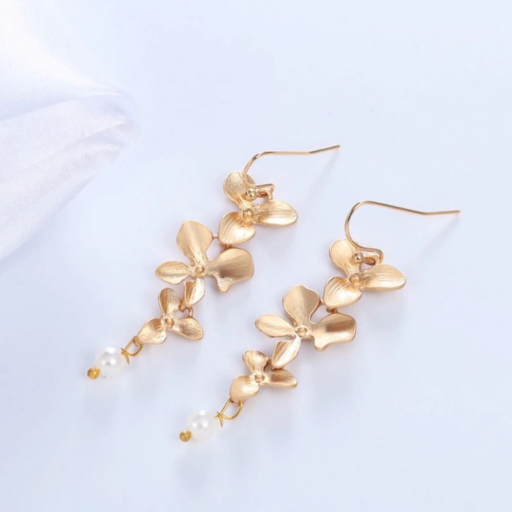 2/$12 Orchid Pearl Drop Wire Earrings